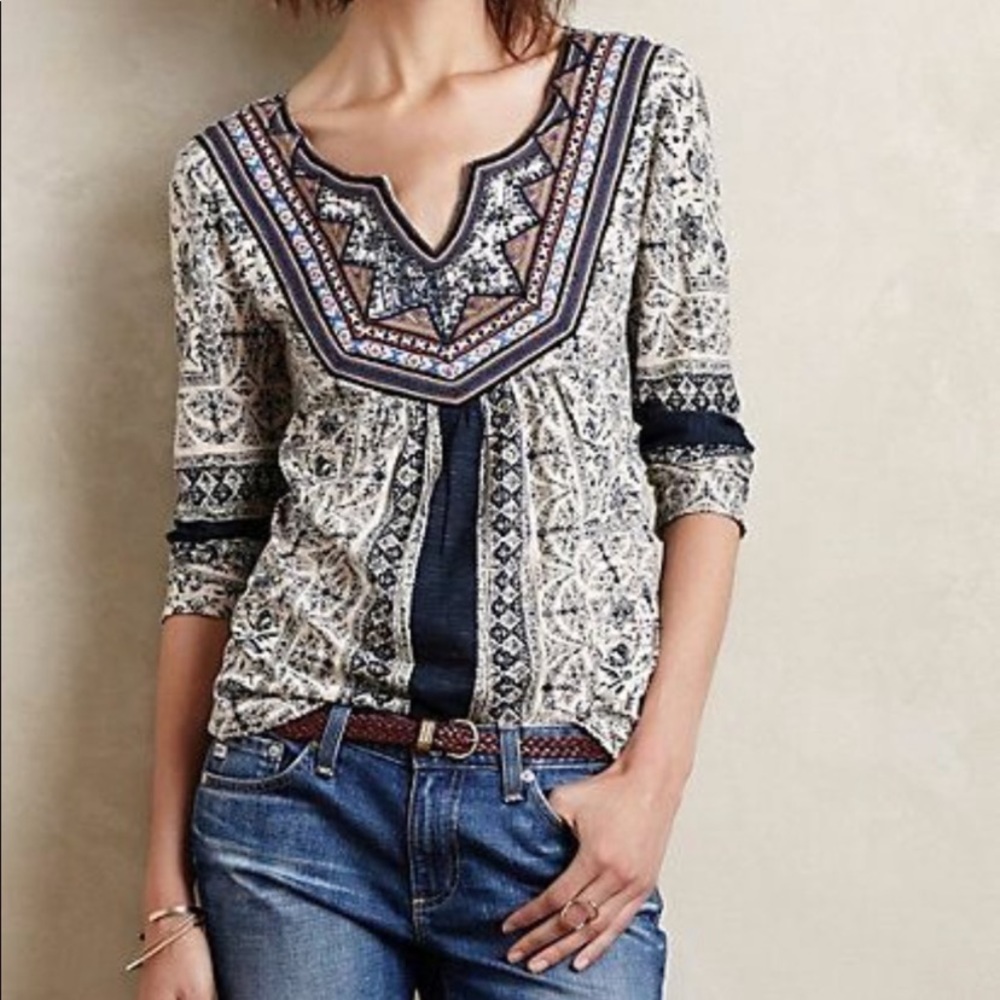 Akemi + Kin Embroidered Silverpoint Peasant Top